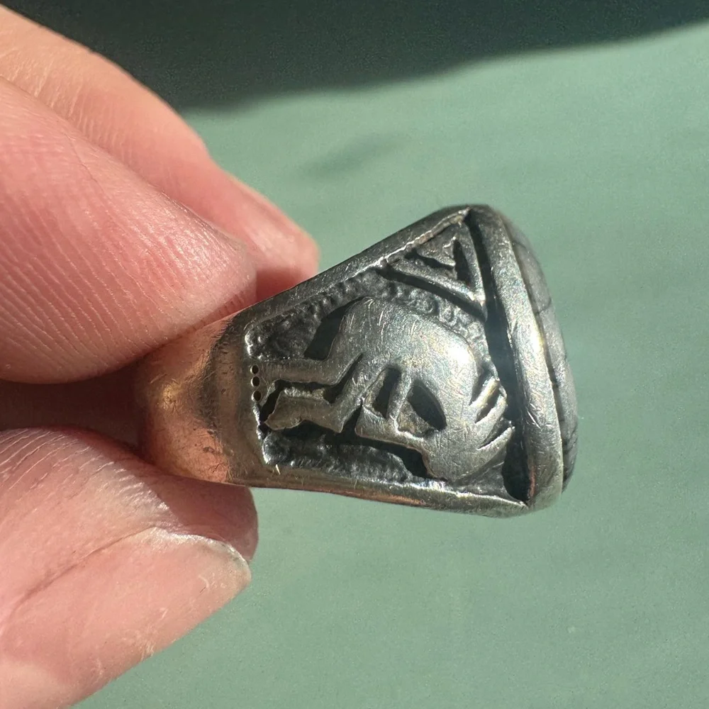 Tourmalinated Quartz and Kokopelli 925 Sterling Silver Navajo Ring Size 9.5 12g